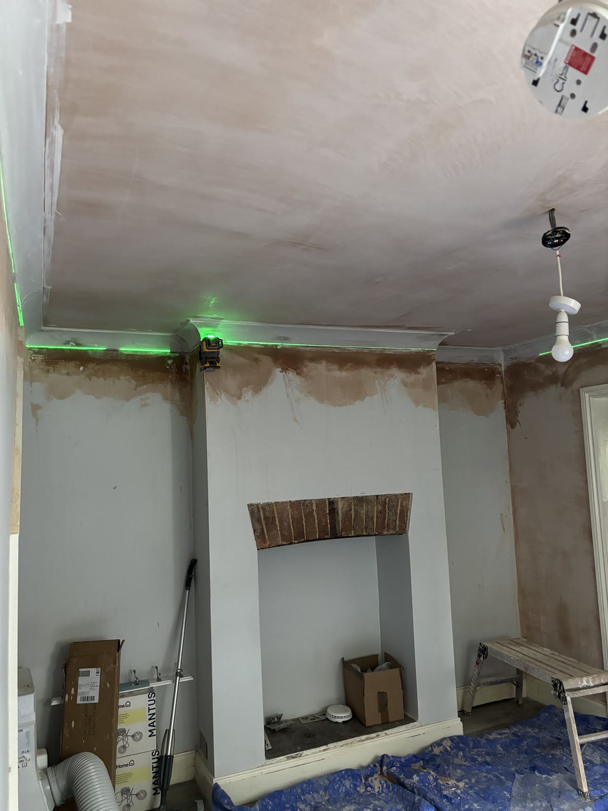Chimney breast, skimming in progress